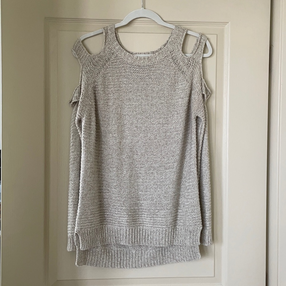 Cutout sleeve oatmeal colored sweater